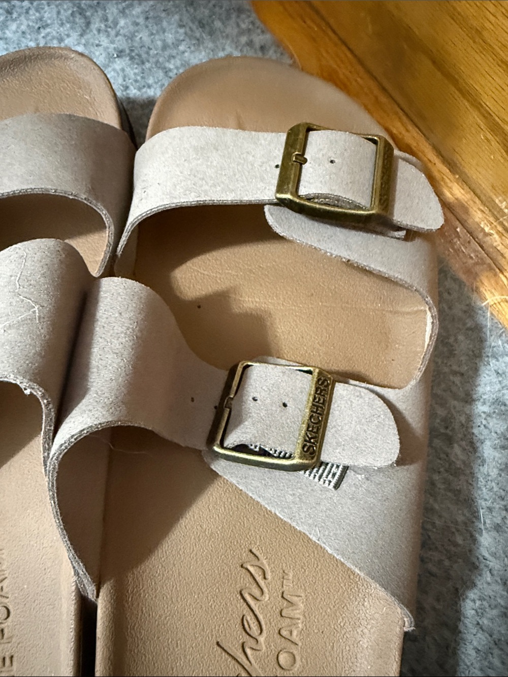 Skechers Taupe Double Buckle Luxe Foam Sandals - Picture 3 of 9